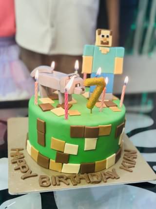 Minecraft Character N Dog Fondant Cake