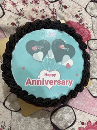 Creamy Blue N White Photo Anniversary Cake