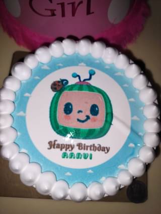 White n Blue Round Cocomelon Theme Birthday Cake