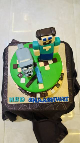 Minecraft Character N Dog Fondant Cake
