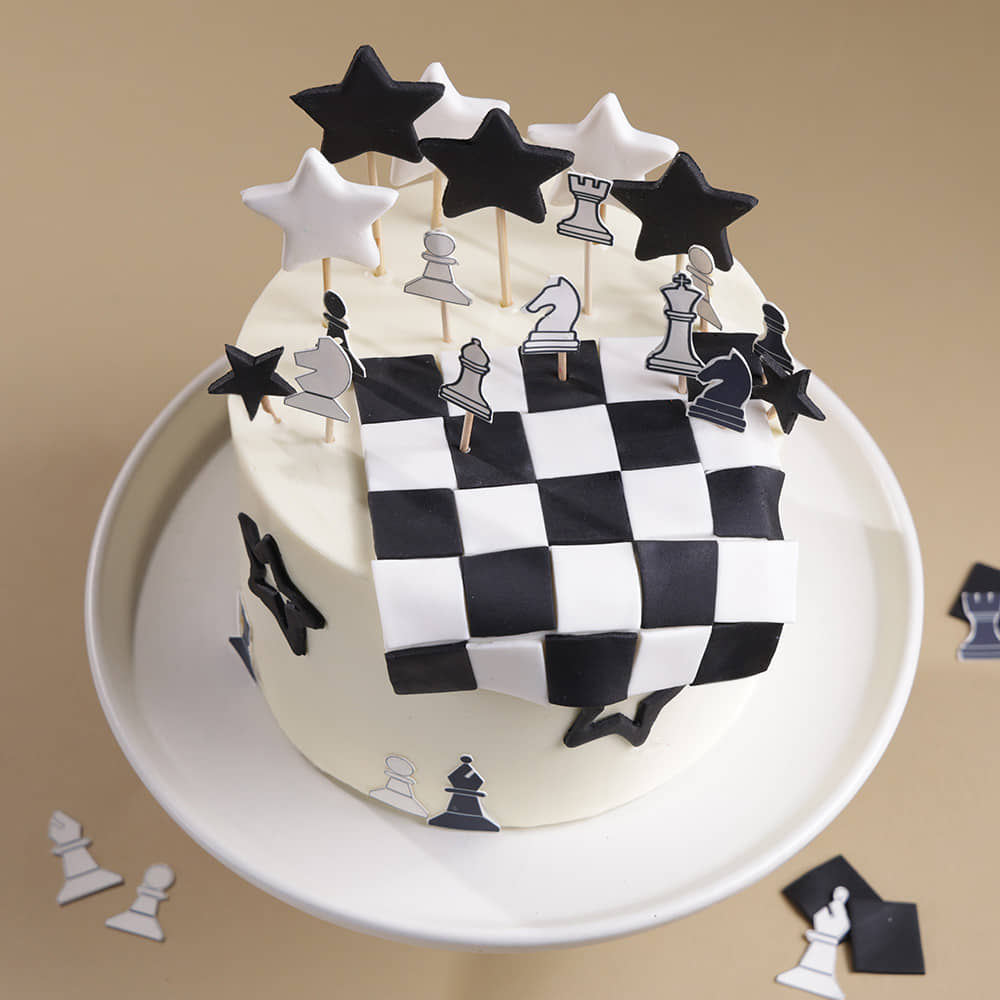 Top View of Black N White Chessboard Cake