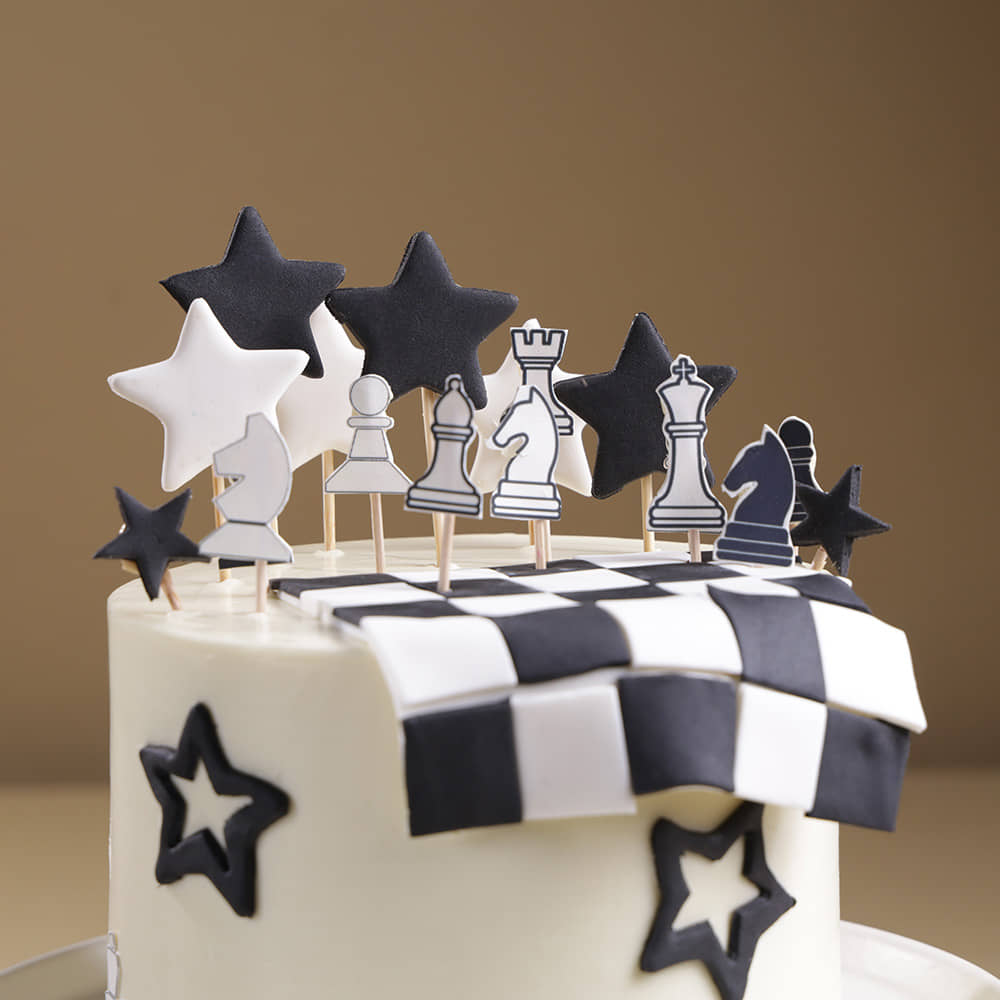 Zoomed View of Black N White Chessboard Cake