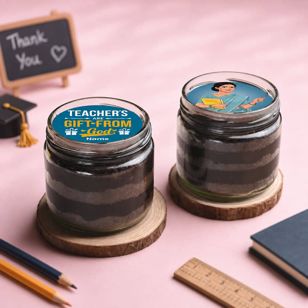 Front View of Blessed Teachers Day Choco Jar Cakes