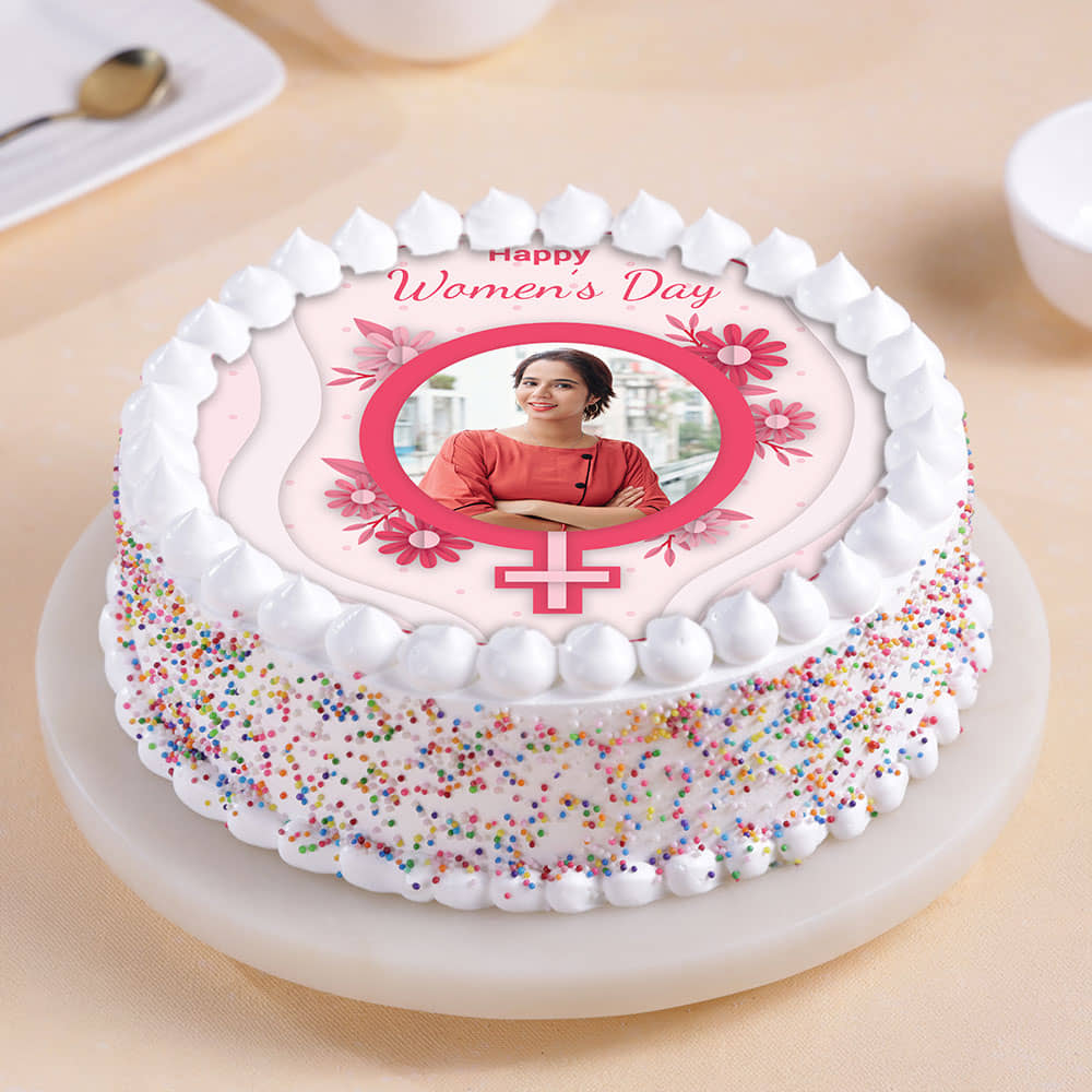 Happy Women's Day Round Photo Cake