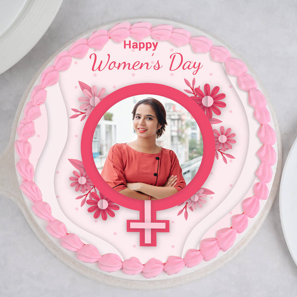 Top View Happy Women's Day Round Photo Cake