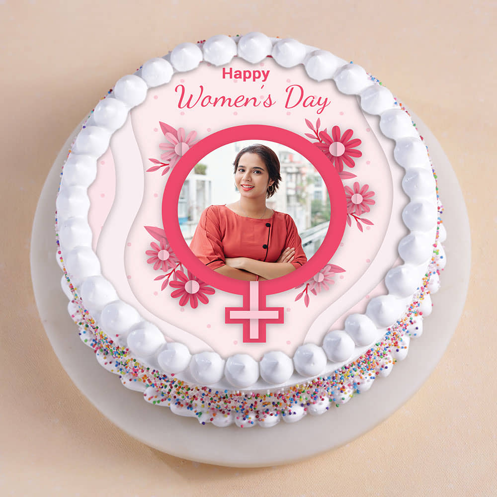 Top View Happy Women's Day Round Photo Cake