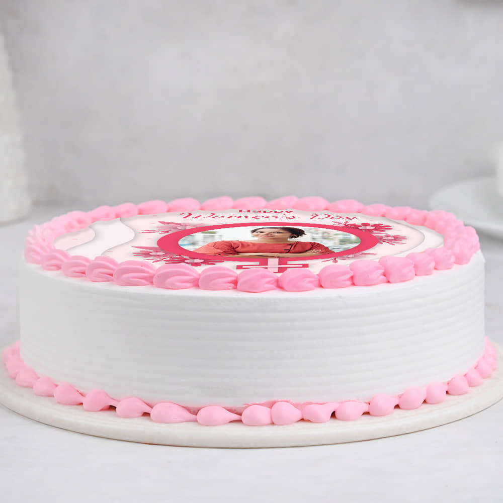 Front View Happy Women's Day Round Photo Cake