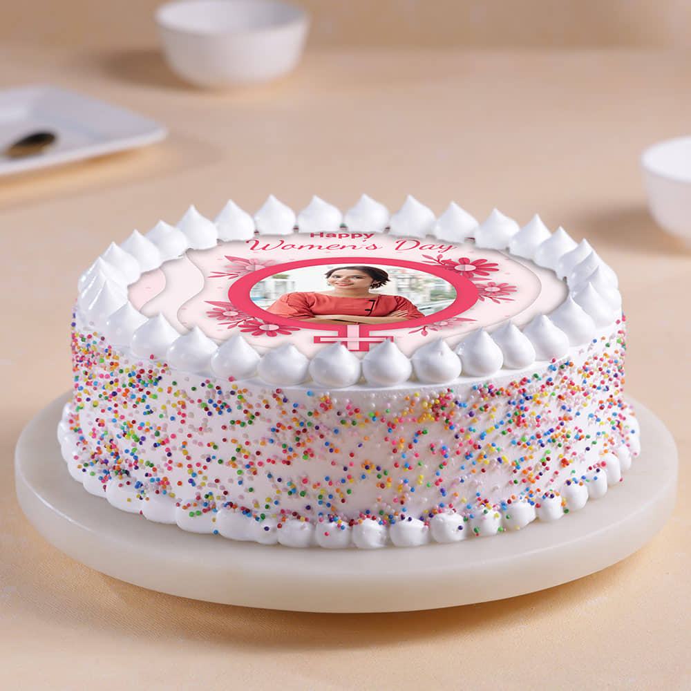 Front View Happy Women's Day Round Photo Cake