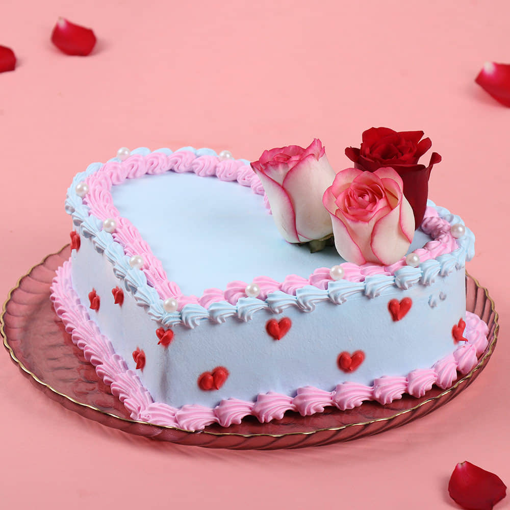 Front View of Blooming Hearts Valentine Cake