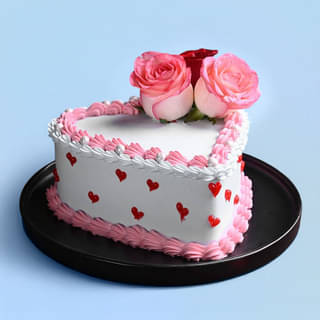 Front View of Blooming Hearts Valentine Cake