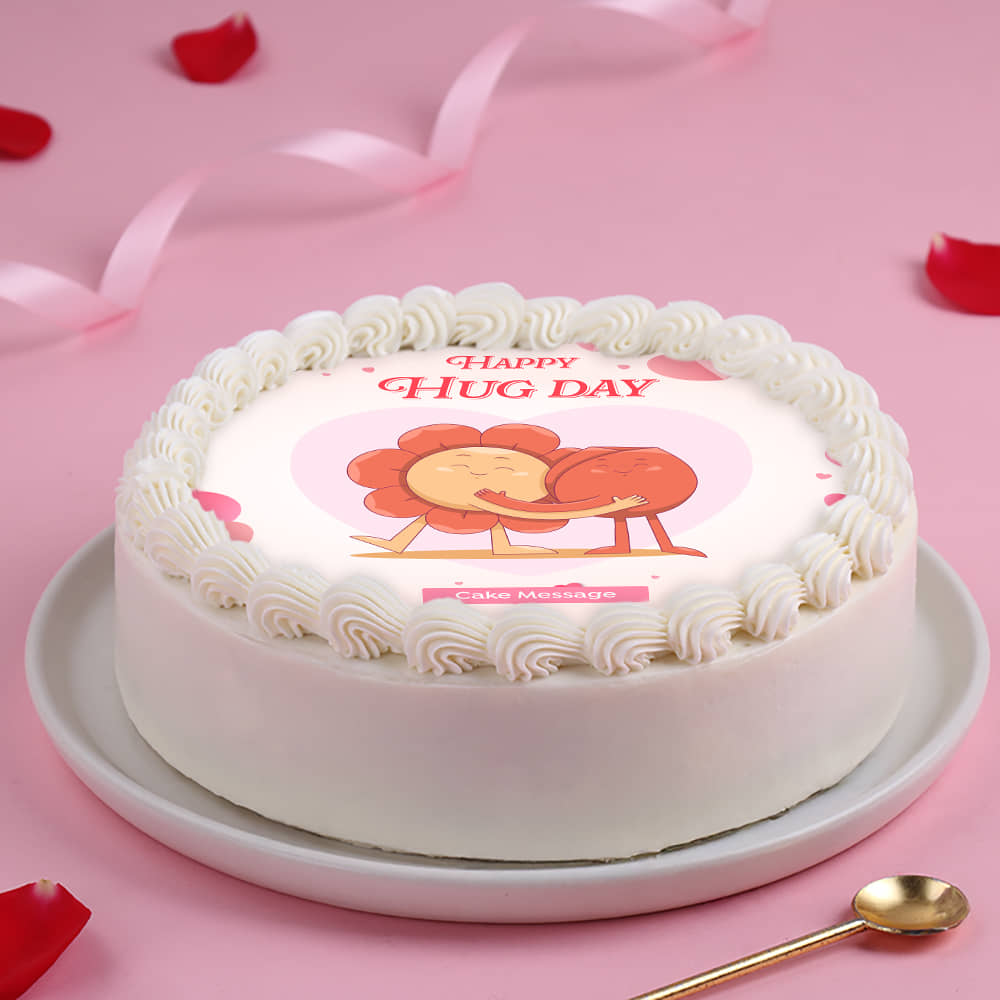 Front Angled View of Blooming Love Hug Day Cake