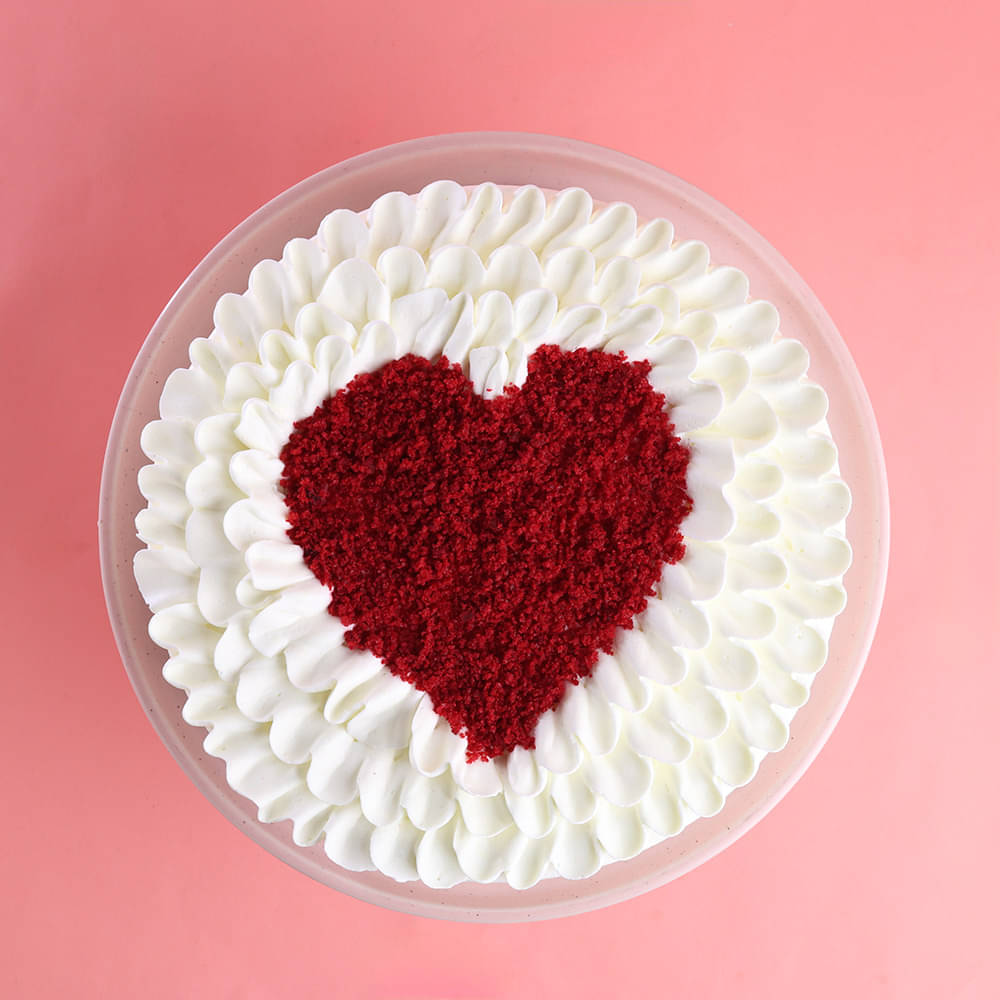 Front View Valentine Blooming Velvet Cake 