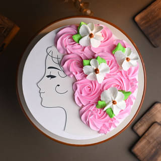Top View Floral Vanilla Women's Day Cake