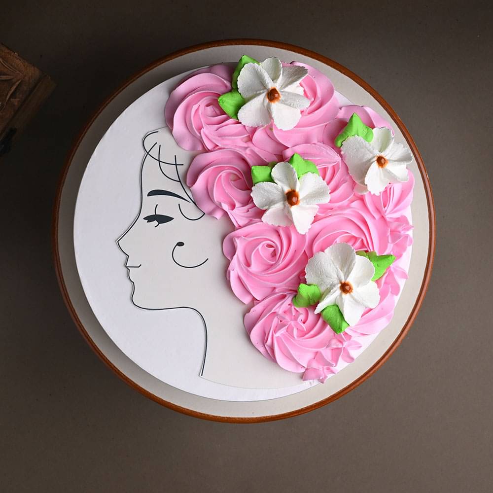 Front View of Floral Vanilla Cake for Mother