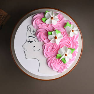 Front View Order Floral Vanilla Mother's Day Cake Online