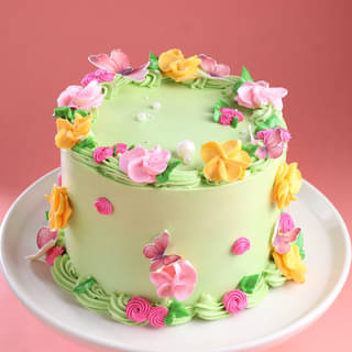 Green Flower Cake with Butterflies