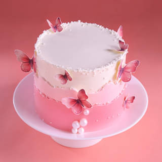 Elegant Pink Butterfly Cake With Pearls