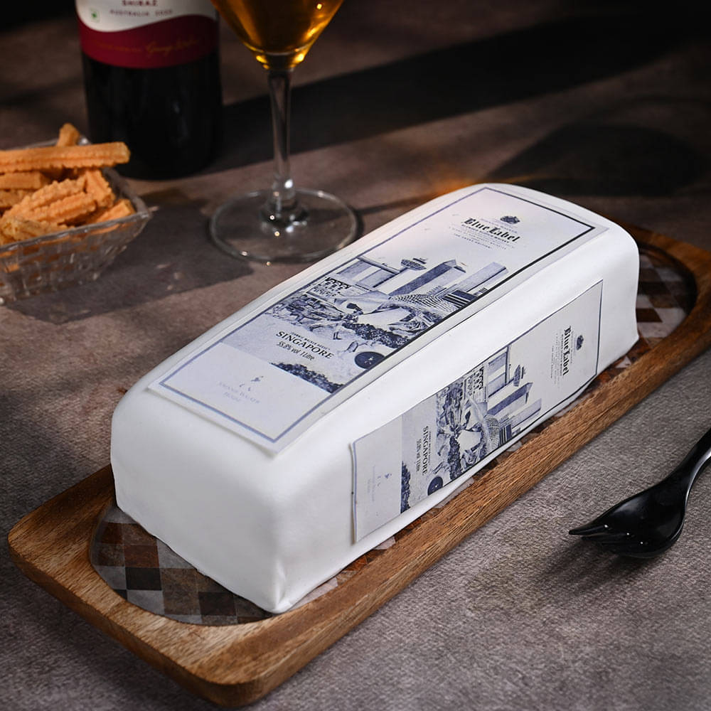 Side View of Blue Label Whiskey Theme Cake