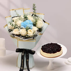 Blueberry Cheesecake With Tranquil Blooms Blueberry Cheesecake With Tranquil Blooms