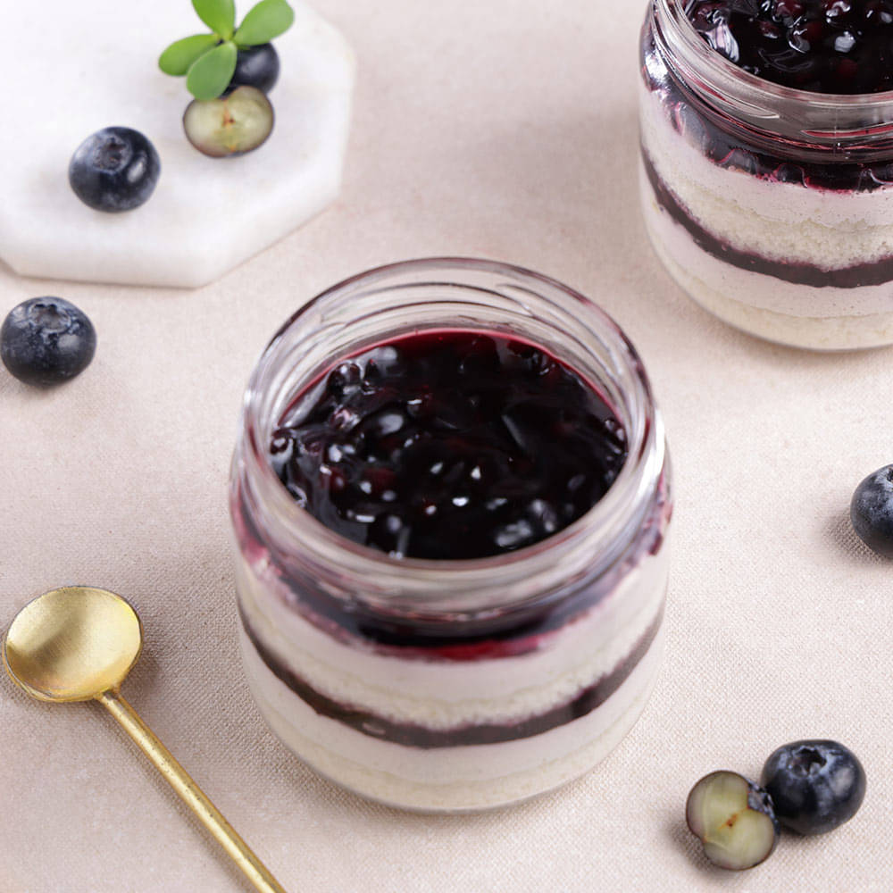Top View of Blueberry Single Jar Cake