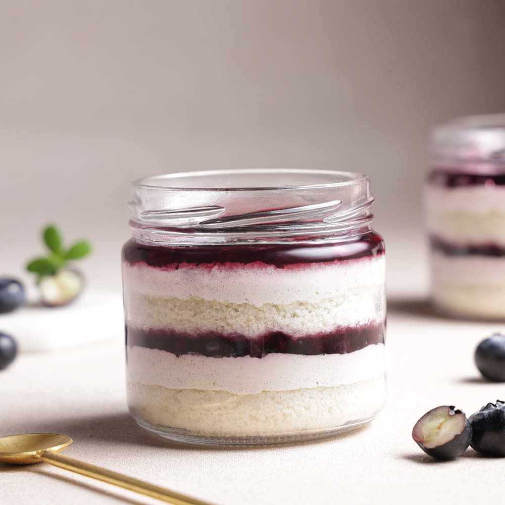 Side View of Blueberry Single Jar Cake