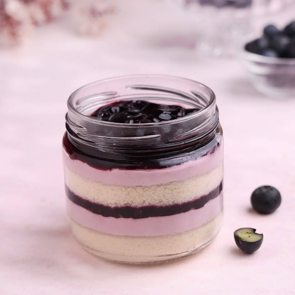 Side View of Blueberry Single Jar Cake