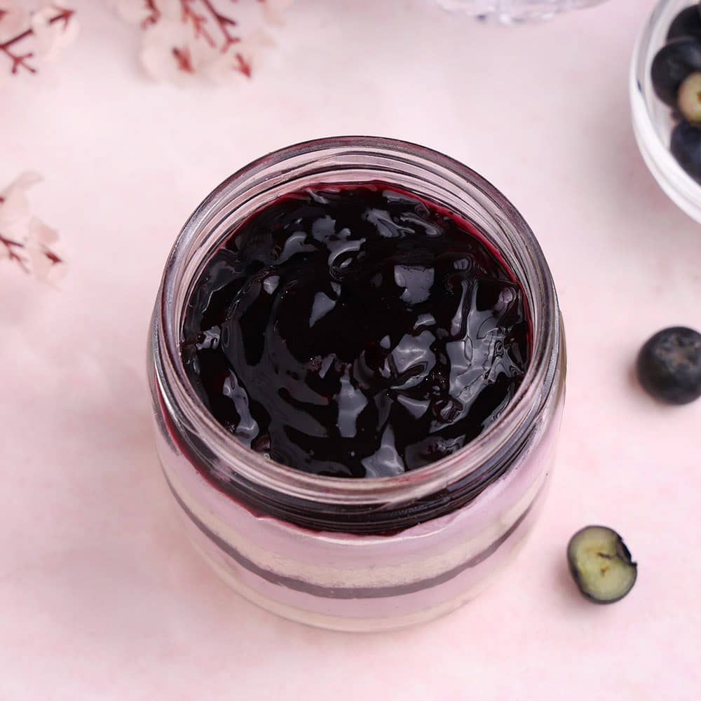 Top View of Blueberry Single Jar Cake