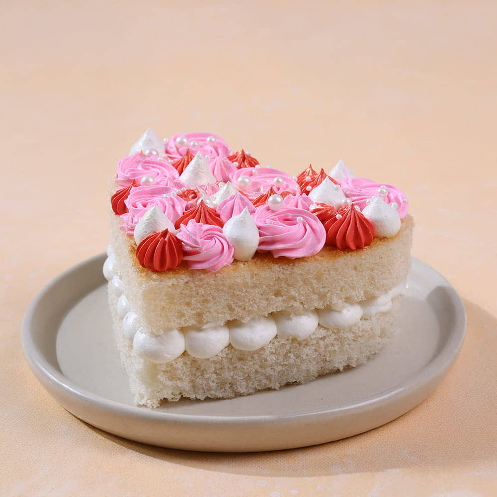 Front Angled View of Blushing Swirls Heart Bento Cake