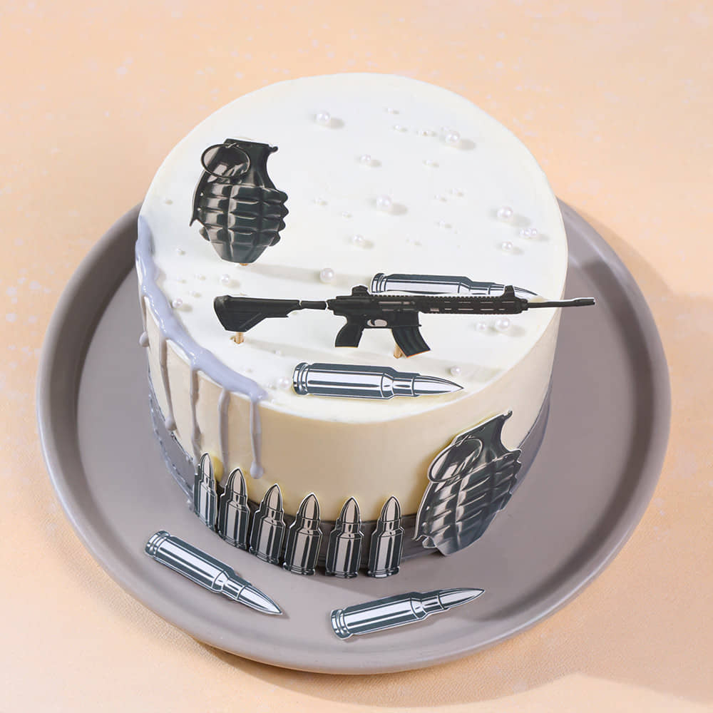 Bombs N Bullets Army Cake Front View of Bombs N Bullets Army Cake