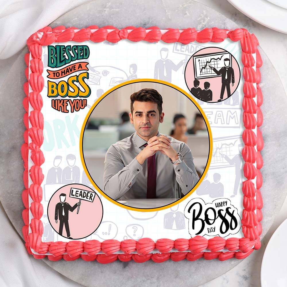 Boss Day Square Shaped Photo Cake