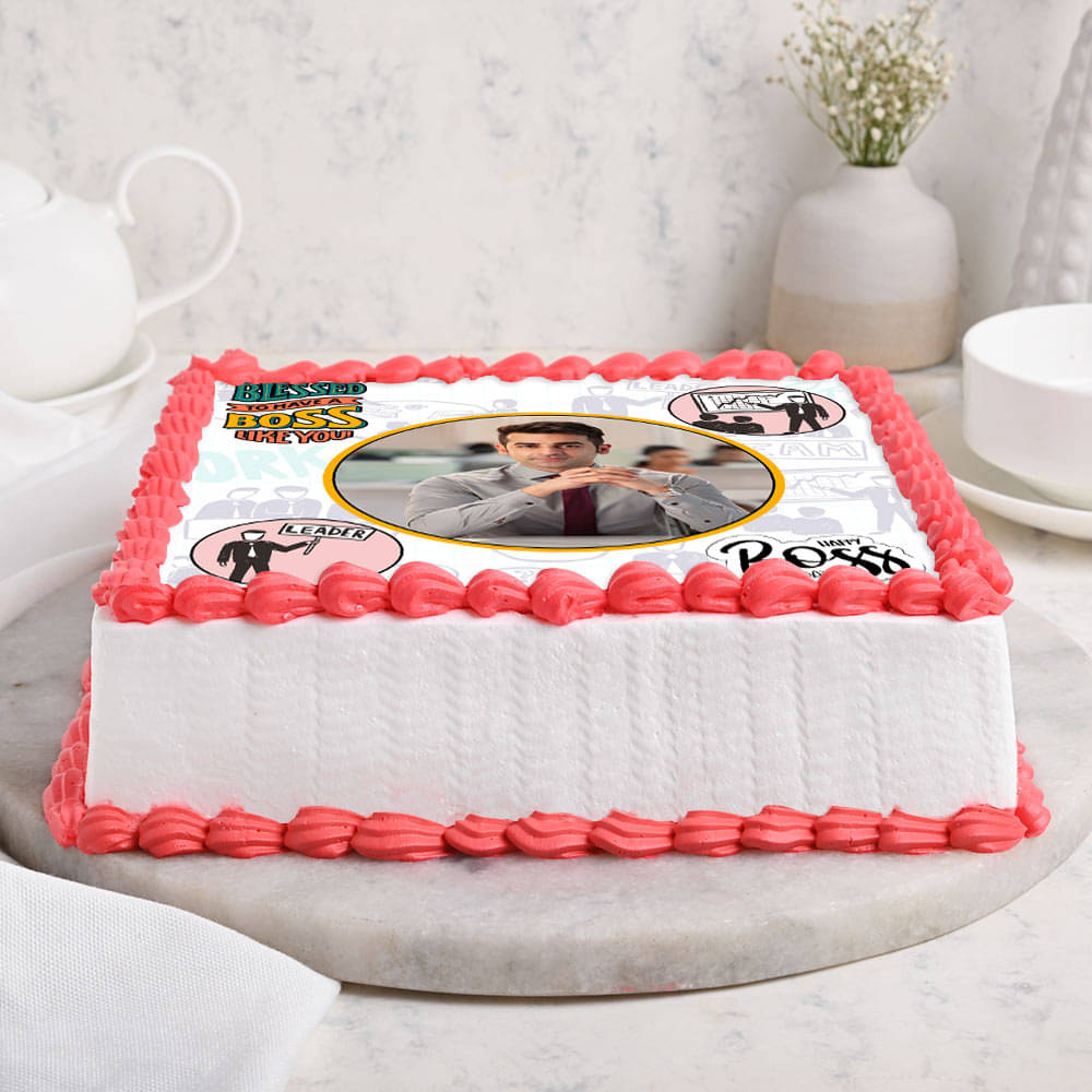 Boss Day Square Shaped Photo Cake