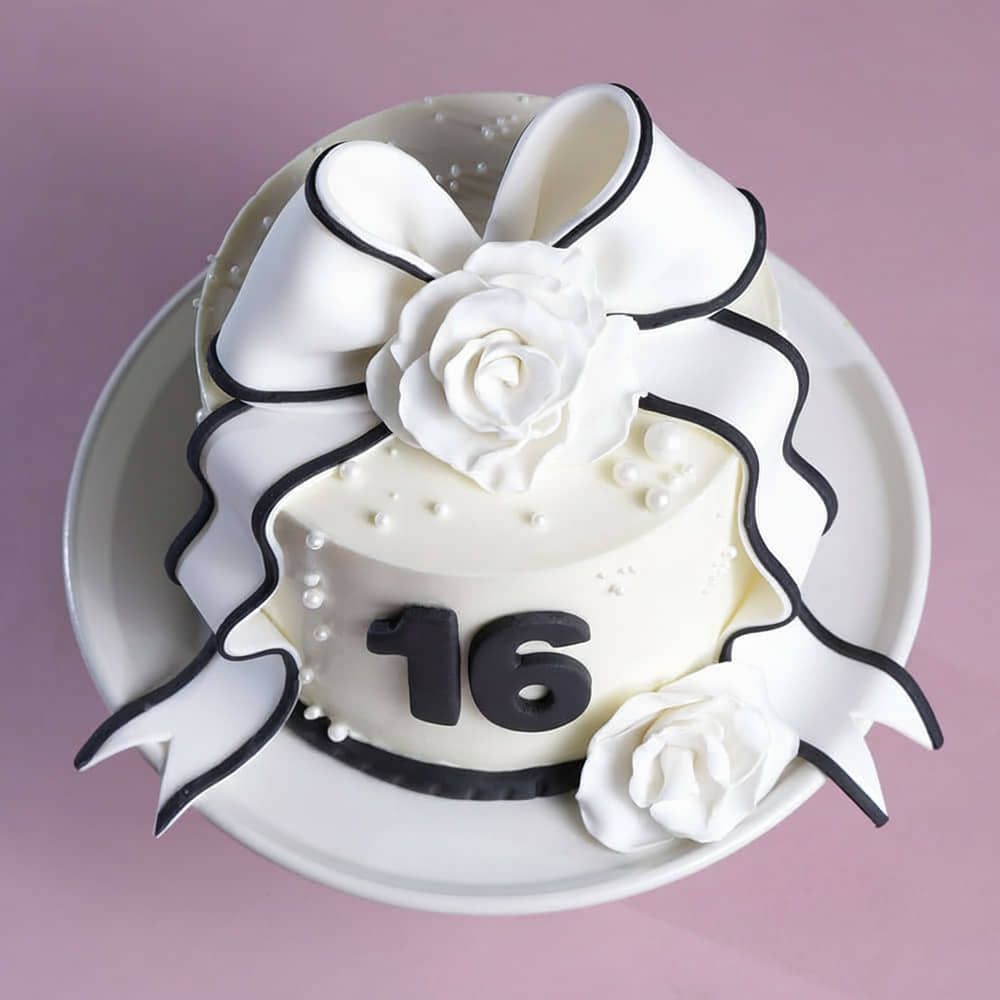 Bow N Bloom Sixteenth Birthday Cake