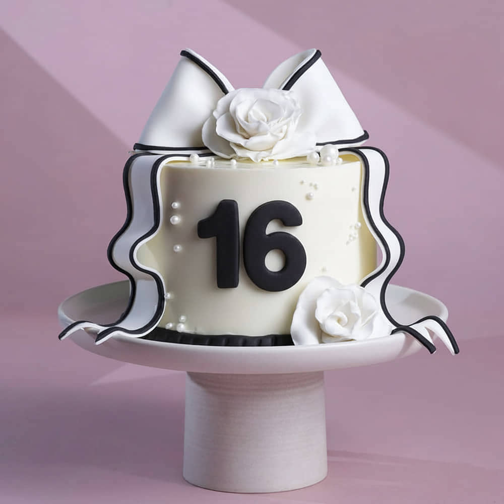 Bow N Bloom Sixteenth Birthday Cake