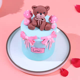 Front Angled View of Bows N Teddy Love Cake Online
