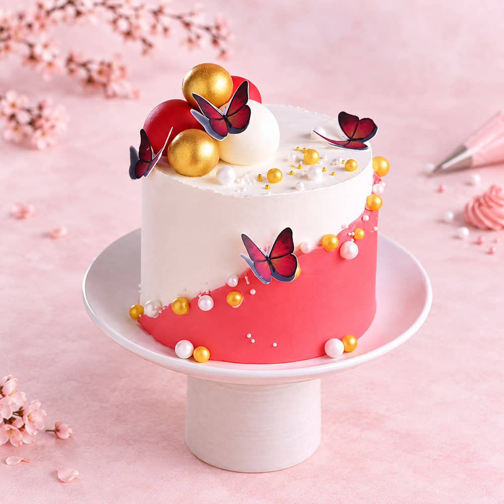 Luxury Butterfly Birthday Cake with Gold Bead