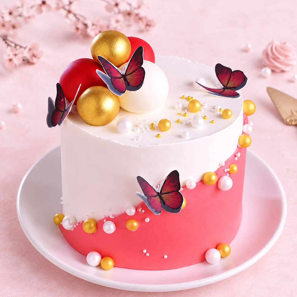 Luxury Butterfly Birthday Cake with Gold Bead