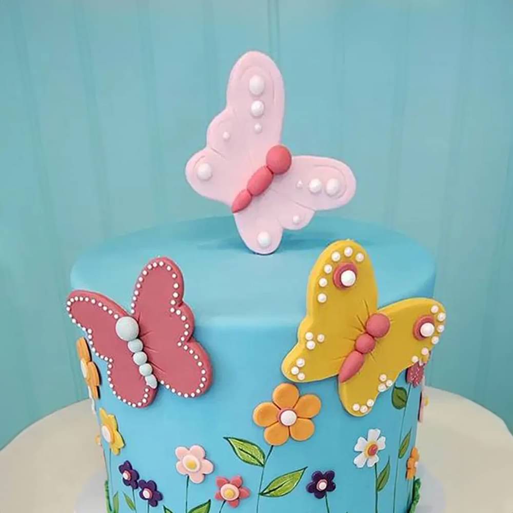 Zoomed View of Butterfly Floral Fondant Theme Cake