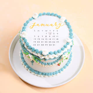 Top Angled View of Calendar Vintage Fire Cake