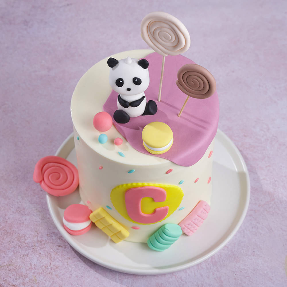 Top View of Candyland Panda Cake