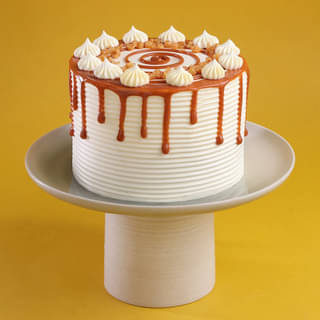 Front View: Caramel Swirl Butterscotch Drip Cake