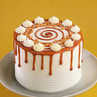 Top View of Caramel Swirl Butterscotch Drip Cake