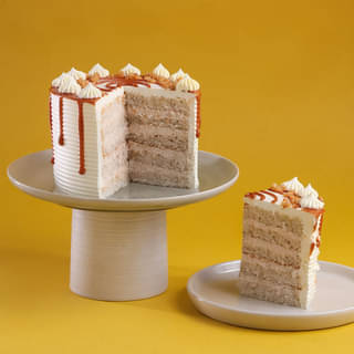sliced View of Caramel Swirl Butterscotch Drip Cake