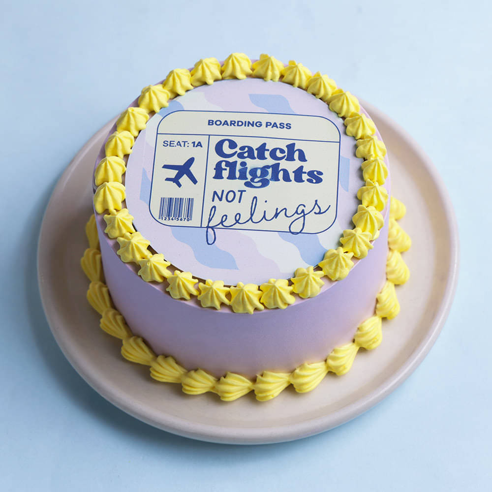 Front View of Catch Flights Bento Cake