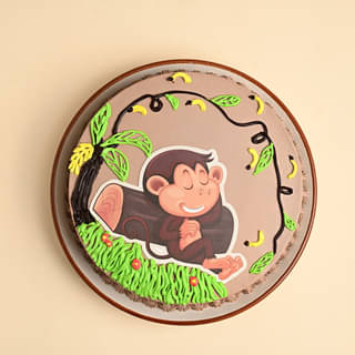 Top View of Charming Monkey Jungle Cake