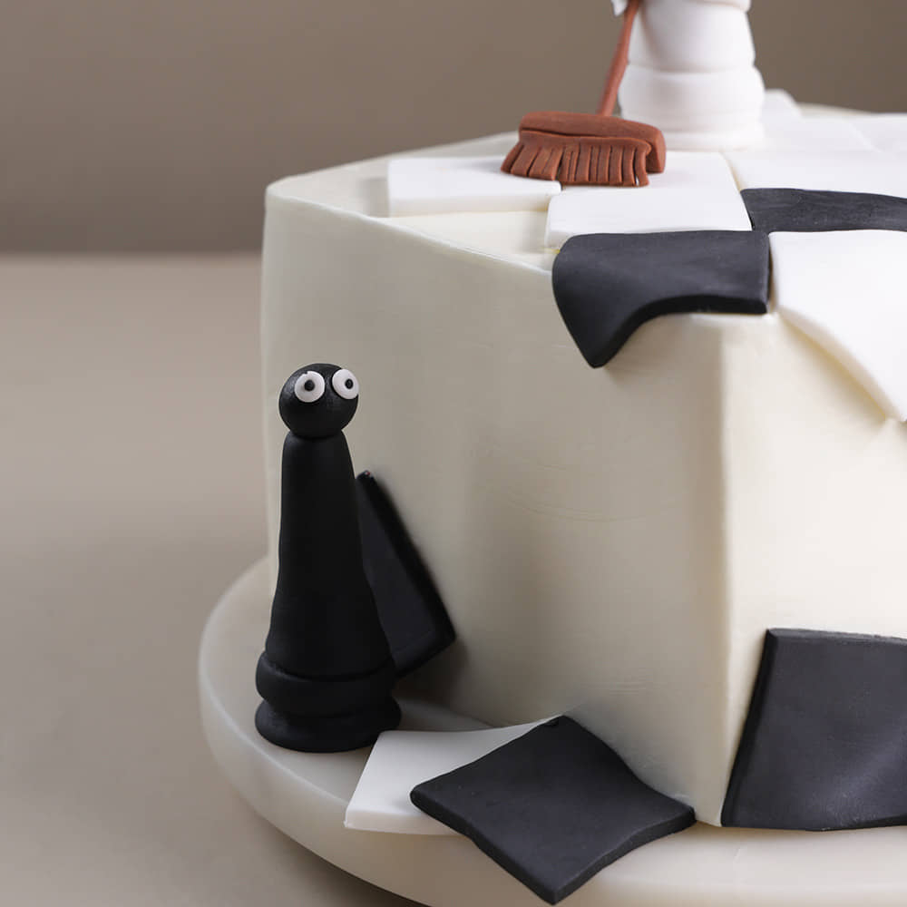 Zoomed View of Checkmate Chess Cake Zoomed View of Checkmate Chess Cake