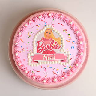 Front View of Cheerful Barbie Theme Cake