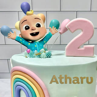 Top View of Cheerful Cocomelon Rainbow Fondant Cake Top View of Cheerful Cocomelon Rainbow Fondant Cake