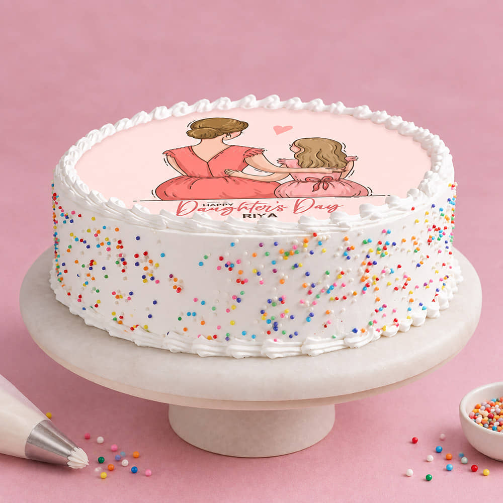 Top View of Cheerful Daughters Day Cake