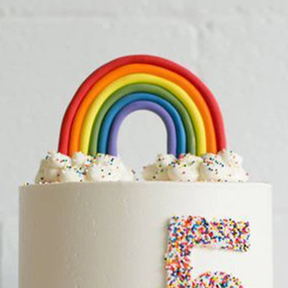 Top View of Cheerful Rainbow Semi Fondant Cake
