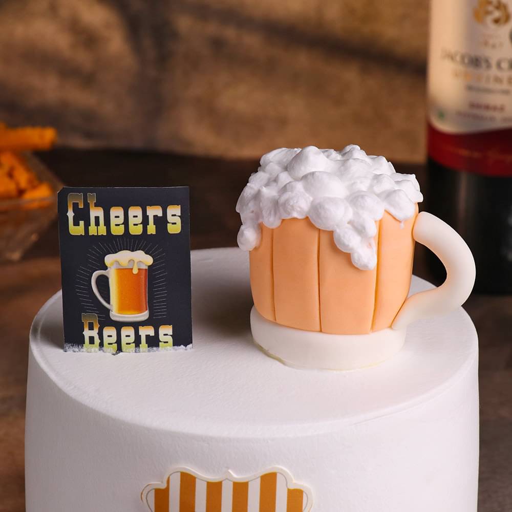 Top View of Beer Theme Birthday Cake